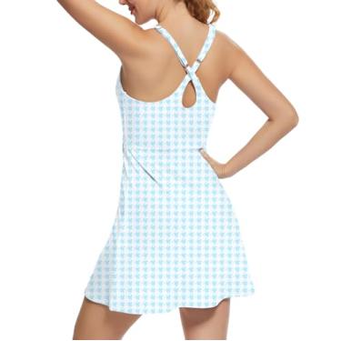 Imagem de GGOV Vestido de tênis feminino atlético de golfe com shorts e bolsos, costas nuas, com alças ajustáveis, Xadrez azul, PP