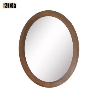 Imagem de Espelho Oval com Moldura Multiuso 31x40 Mdf Madeira Decorada - ATACADÃ