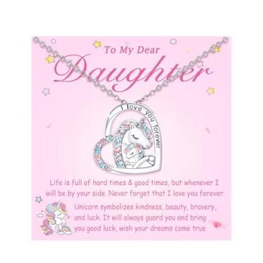 Imagem de Tarsus Colar de unicórnio da sorte para meninas, presentes para filha, neta, sobrinha, Natal, dia dos namorados, aniversário, volta às aulas, Aço inoxidável, Zircônia cúbica