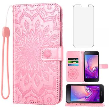 Imagem de Capa de telefone para Samsung Galaxy J2 Pure J2 Core J 2 Dash 2J Capa carteira brilhante com película de vidro temperado protetor de tela fina flip capa cartão celular J2Core J2Dash J2Pure J2Shine SM-J260A J260A feminina ouro rosa