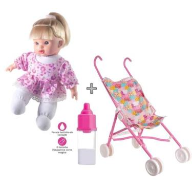 Imagem de Boneca Colecao Hair Soft Loira + carrinho de boneca + mamadeira magica