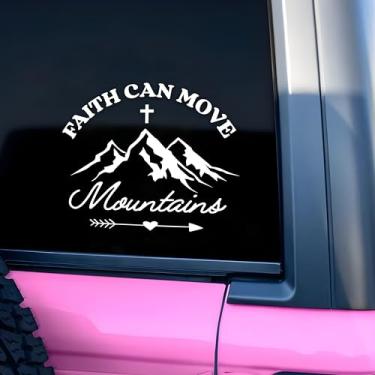 Imagem de Faith Can Move Mountain Car Decalque Cruz Cristã Versículo da Bíblia Decalque Espelho Decalque Afirmações Engraçado Vinil Impermeável 20 cm Decalque de Para-choque Presentes para Mãe Pai Amigo Colega