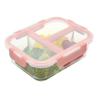 Imagem de Pote Vidro Hermético 3 Divisórias Tampa Lock Marmita 1040ml，Adequado para cozinha, microondas, armazenamento de todos os tipos de alimentos