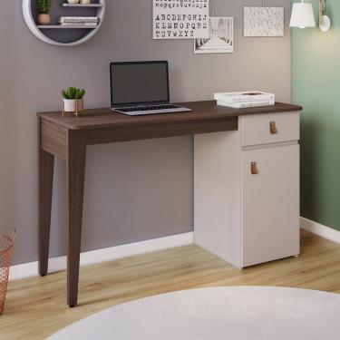 Imagem de Mesa Escrivaninha Pérola 1 Porta 1 Gaveta Café/Off White - Pnr Móveis