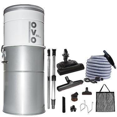 Imagem de OVO Sistema de vácuo central potente para serviço pesado, filtragem híbrida (com ou sem sacos descartáveis) 35L ou 9,25 litros, 700 Airwatts com kit de acessórios de luxo de carpete de 9 metros