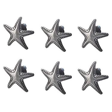 Imagem de Puxador de porta Hardware 6 peças náutico praia estilo mar temático forma estrela do mar puxadores de armário móveis puxadores decorativos puxadores de cômoda puxadores de decoração de armário