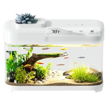 Imagem de Smart Betta Aquário para aquário de peixes de 8 litros com monitor de temperatura, filtragem em 3 estágios, iluminação de 8 cores, kit de tanque beta pequeno autolimpante, acrílico