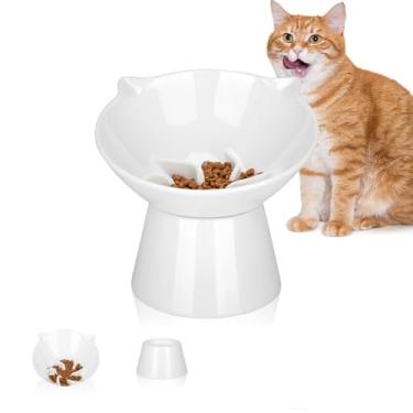 Imagem de Luckypots Tigela de alimentação lenta destacável para gatos - Alimentador elevado para gatos inclinado, 17 cm, grande, extra largo, tigela de comida de gato, compatível com bigode, para gatos internos