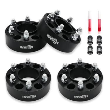 Imagem de LUJIANI Pacote com 4 espaçadores de roda de 6 x 135 mm para navegador de expedição F150 2015-2025, espaçador de pneu Hubcentric forjado de 5 cm de espessura, parafusos roscados M14 x 1,5 e furo