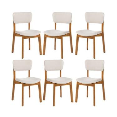 Imagem de Kit 6 Cadeiras de Jantar Frame em Madeira Estofada Camurça Bege Claro 