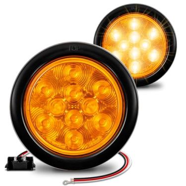 Imagem de Lâmpada traseira de freio com trava de freio de 10 cm de LED vermelho redondo para caminhões RV Jeep - Certificação DOT, ilhós e plugue incluídosONLINE LED STORE 2 Pack PSZLEDTBL4010-AM-X2