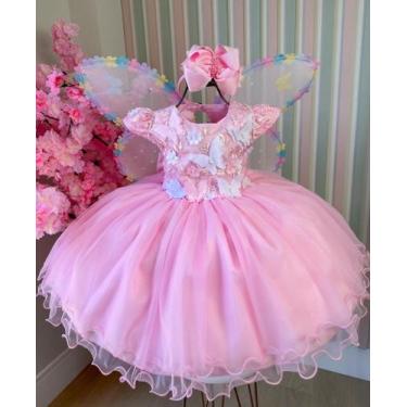 Imagem de Vestido Marie Jardim Encantado Rosa Bebe Borboleta Branca - Belli Kids