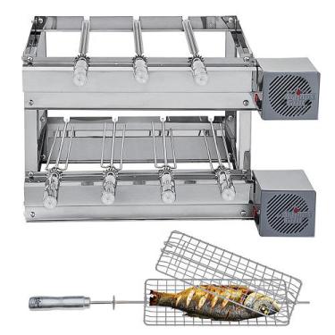 Imagem de Churrasqueira Grill DUPLA Rotativa Inox - 7 Espetos Giratórios + Grelh
