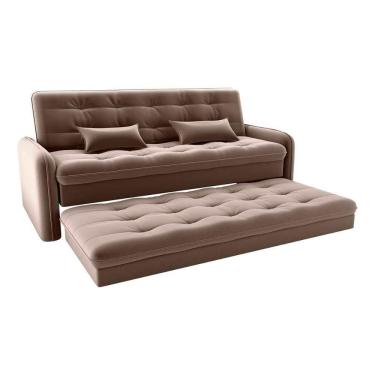 Imagem de Sofá Cama Reclinável 3 Lugares Casal Com Bicama Auxiliar Madalena Matrix Veludo Marrom Veludo Marrom