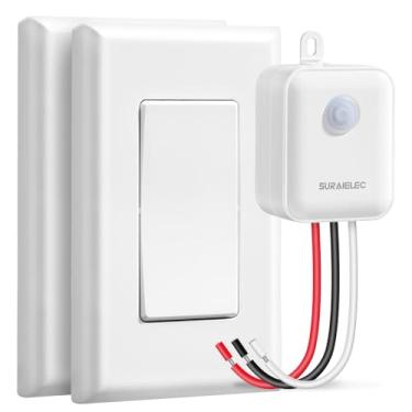 Imagem de SURAIELEC Kit de interruptor e receptor de luz sem fio de 3 vias, RF 30 m, sem WiFi, sem interferência, interruptores de parede expansíveis de controle remoto de 15 AMP para iluminação de teto