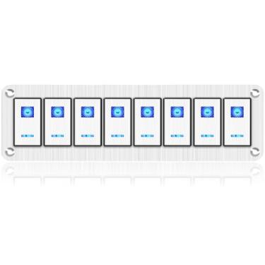 Imagem de xhtechnology Painel De Interruptores Basculantes, 8 Alumínio 12V/24V, 5 Pinos Liga/Desliga, Led Azul, Para Carro, Caminhões, Motocicletas, Jipes, Trailers, Utv (Prata)