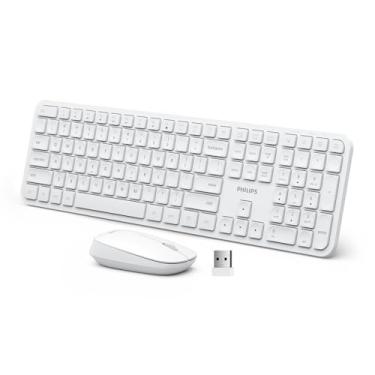 Imagem de Philips Combo de teclado e mouse sem fio, receptor 2,4 G 2 em 1, teclado e mouse sem fio, tamanho completo, teclado ultrafino e silencioso e mouse ergonômico para Windows XP/7/8/10, Mac OS X10.4 ou