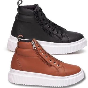 Imagem de Bota Feminina, Kit 2 Pares, 1 Par Preto + 1 Par Caramelo. Estilo Skate, Balada.-Feminino