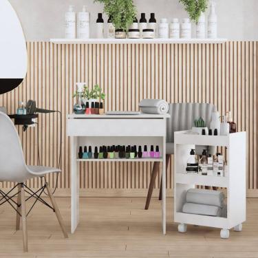 Imagem de Kit Escrivaninha Maquiagem e Carrinho Multiuso com Rodinhas Branco