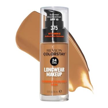 Imagem de Revlon Base líquida, maquiagem facial ColorStay para pele mista e oleosa, FPS 15, cobertura média total com acabamento fosco, 375 caramelo, 30 ml