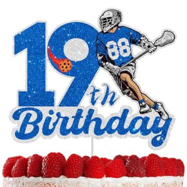 Imagem de Decorações de topo de bolo de hóquei para aniversário de 19 anos, perfeitas para jogadores de hóquei e fãs, cartolina dupla face, glitter, artigos de festa de hóquei, ideal para celebrações e eventos