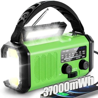Imagem de Rádio de emergência QAUYYW 37.000 mWh Solar Hand Crank Green