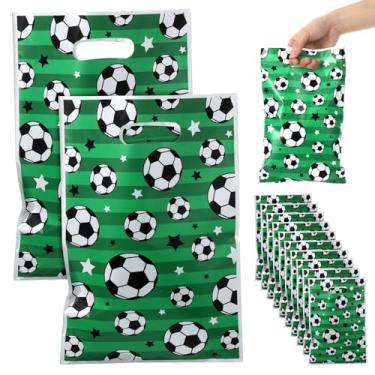 Imagem de Ouligay 40 peças de sacos de presente de futebol de plástico para lanches de equipe, sacos de doces de futebol para times esportivos, eventos, tema de aniversário, lembrancinhas, suprimentos verdes
