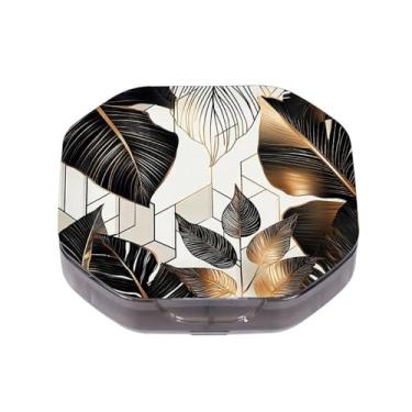 Imagem de Caixa de comprimidos pequena com 4 compartimentos, abstrata, geométrico, botânico, impermeável, durável, organizador de comprimidos de viagem, portátil, vitamínico, óleo de peixe, suporte de