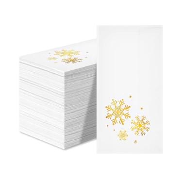 Imagem de 100 guardanapos de papel de Natal, 3 camadas, folha dourada, floco de neve, descartáveis, toalhas de mão absorventes de Natal, neve, guardanapos de banheiro para convidados para casamento, feliz Natal