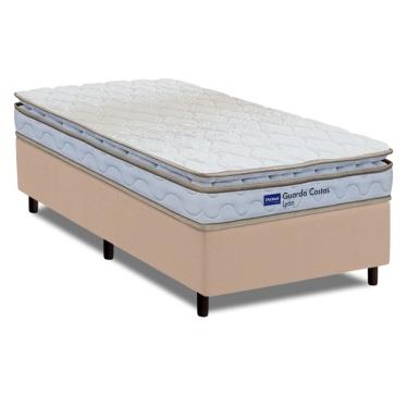 Imagem de Cama Box Solteiro Probel Espuma D33 Pillow Top 88x188x56cm Guarda Costas Lyon Branco/Bege