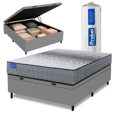 Imagem de Cama Box Baú Casal Probel Molas Ensacadas 138x188x67 Day Springs a Vácuo Branco/Cinza