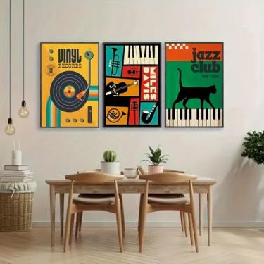 Imagem de 3 peças de impressão de clube de jazz sala de jantar 20 x 30 cm arte de parede presente para casa moderna, escritório, sala de estar, decoração de quarto, pôster de tela sem moldura presente de arte