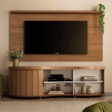 Imagem de Rack com Painel para TV Até 60 Polegadas Magnum Cinamomo/Off White - Pnr Móveis