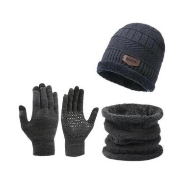 Imagem de Conjunto Masculino De Inverno Três Peças: Gorro, Cachecol E Luvas De T