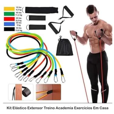 Imagem de Kit 11 Elásticos Extensores para Treino Funcional – Resistências Combináveis, Pegadores, Cintas e Âncora – Exercícios em Casa, Academia e Pilates