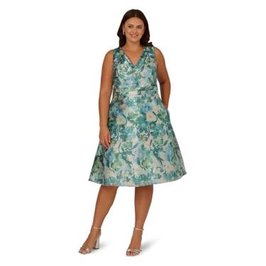 Imagem de Adrianna Papell Vestido midi jacquard floral feminino, Azul multi, 25 Plus Size