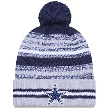 Imagem de New Era Gorro de malha de futebol americano listrado cinza listrado Dallas Cowboys Sideline - NFL Cheer Cuff Knit Cap