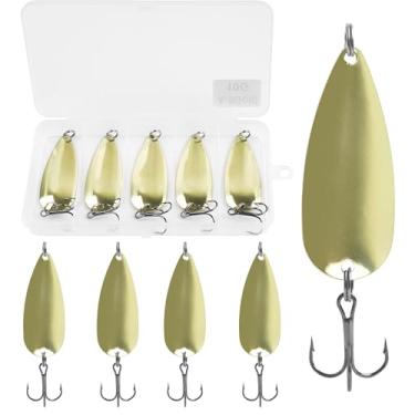 Imagem de Iscas de colher de pesca de metal duro, iscas de jigging, 5 peças colheres douradas flutuantes afundando pesca casting striper colheres de pesca iscas para robalo salmão truta água salgada água doce