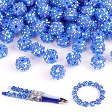 Imagem de 100 contas de strass - contas para canetas com contas, contas focais para canetas com contas, contas espaçadoras para chaveiros, pulseiras artesanais - azul