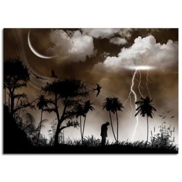 Imagem de Impressão em tela abstrata céu relâmpago pássaros pôster arte de parede para casa 1 peça decorações não oframed 81.3 cm x 61.0 cm