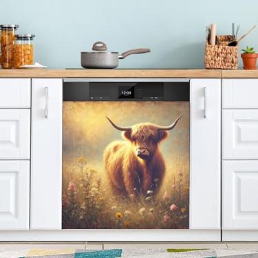 Imagem de Capa magnética de flores gado vaca lava-louças adesivo magnético de fácil atualização ímãs de geladeira decoração máquina de lavar louça painéis de porta capa para geladeira eletrodomésticos 58 cm x