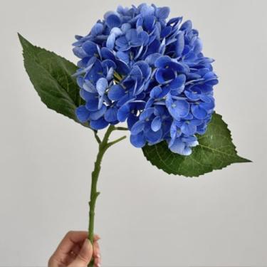 Imagem de 2 peças de flores artificiais de hortênsia de toque real, flores de seda falsas, flores de hortênsia de látex para decoração de casa, festas, arranjos florais, buquês de casamento, centro de mesa