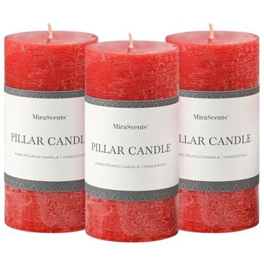 Imagem de Conjunto de 3 velas de pilar de 7 x 15 cm - velas sem cheiro derramadas à mão, queima longa e limpa, vela grande grande, sem fumaça para mesa de jantar, casamento, casa, banheiro, decoração rústica