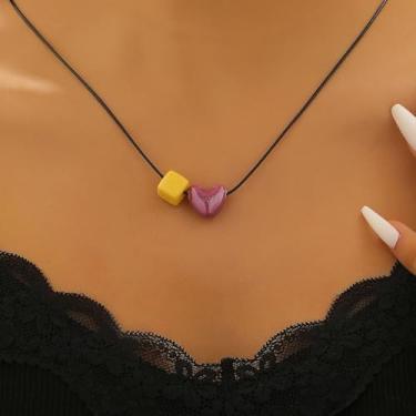 Imagem de Colar de coração feminino, dourado, prata, pingente de coração, gargantilha grossa, joias, colares, presentes, Medium, Latão, Sem Pedra Preciosa