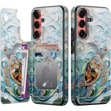 Imagem de Goodon Capa carteira para Samsung Galaxy S25 Plus com porta-cartão, bloqueio RFID, capa floral vintage estética, capa protetora retrô moderna exclusiva para mulheres e meninas - arte em mosaico