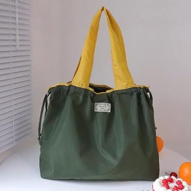 Imagem de Bolsa de compras de supermercado de nylon, sacola reutilizável, sacola de supermercado dobrável de grande capacidade com fecho de cordão, design à prova de vazamento e armazenamento compacto para uso