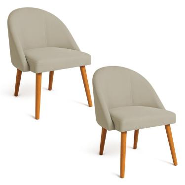 Imagem de Kit 02 Cadeiras Poltrona De Jantar Luna Suede Pés Palito Castanho - Pallazio Cor Capuccino
