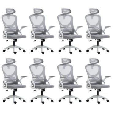 Imagem de Kit 8 Cadeiras para Escritório Presidente Office Columbus com Tela Mes