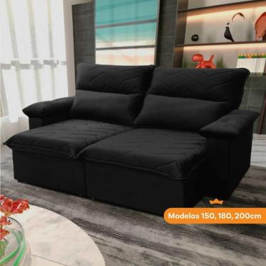 Imagem de Sofá Retrátil Reclinável Paris 2,00m Suede Velut Preto Molas No Assento - King House