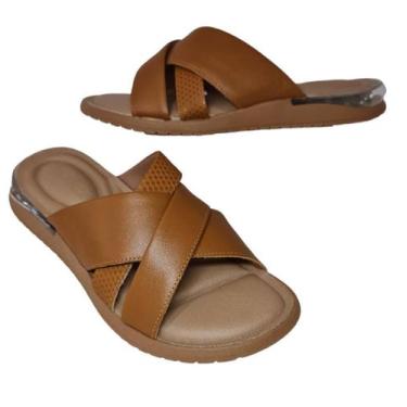 Imagem de Chinelo Usaflex AH1319 Conforto em Couro e Gel Caramelo, 36